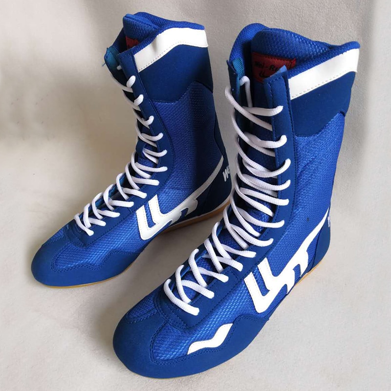 Chaussures de boxe hautes pour entraînement Chaussure de boxe Chaussure art martiaux Couleur: Bleu Taille: 35