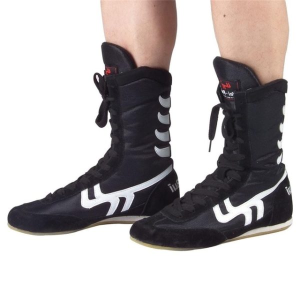 Chaussures de boxe hautes pour entraînement Chaussure de boxe Chaussure art martiaux Couleur: Noir Taille: 43