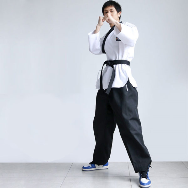 Tenue de taekwondo en coton blanc et noir Tenue art martiaux Tenue taekwondo a7796c561c033735a2eb6c: Blanc