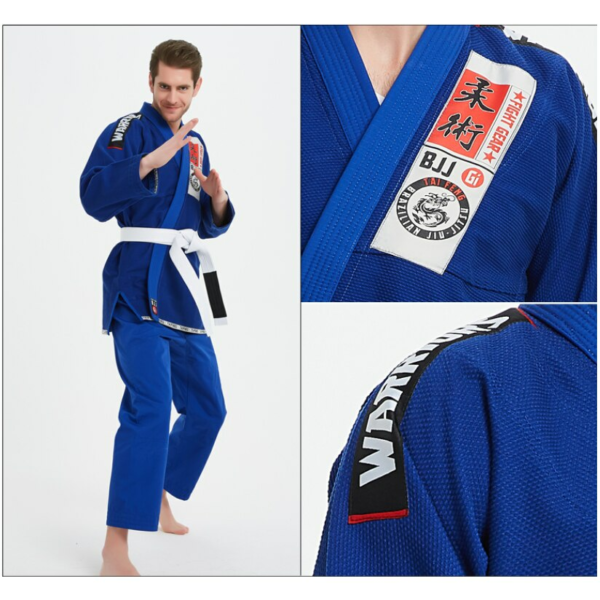 Uniforme de JJB pour hommes et femmes Kimono judo/ JJB Tenue arts martiaux bleu, avec détail des coutures