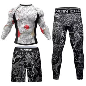 Tenue Grappling Motif de Dragon sur fond blanc