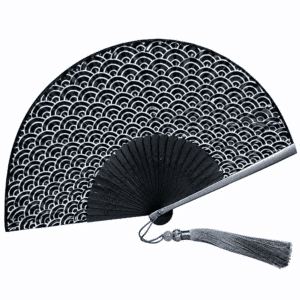 Éventail Japonais Pliable Motif Vagues Noir 1